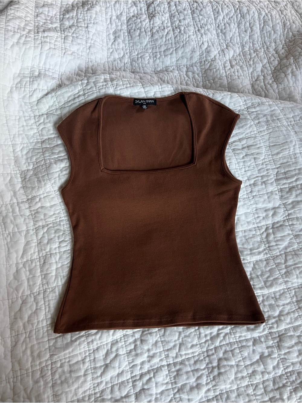 Brown Square Neck Cap Sleeve Tank